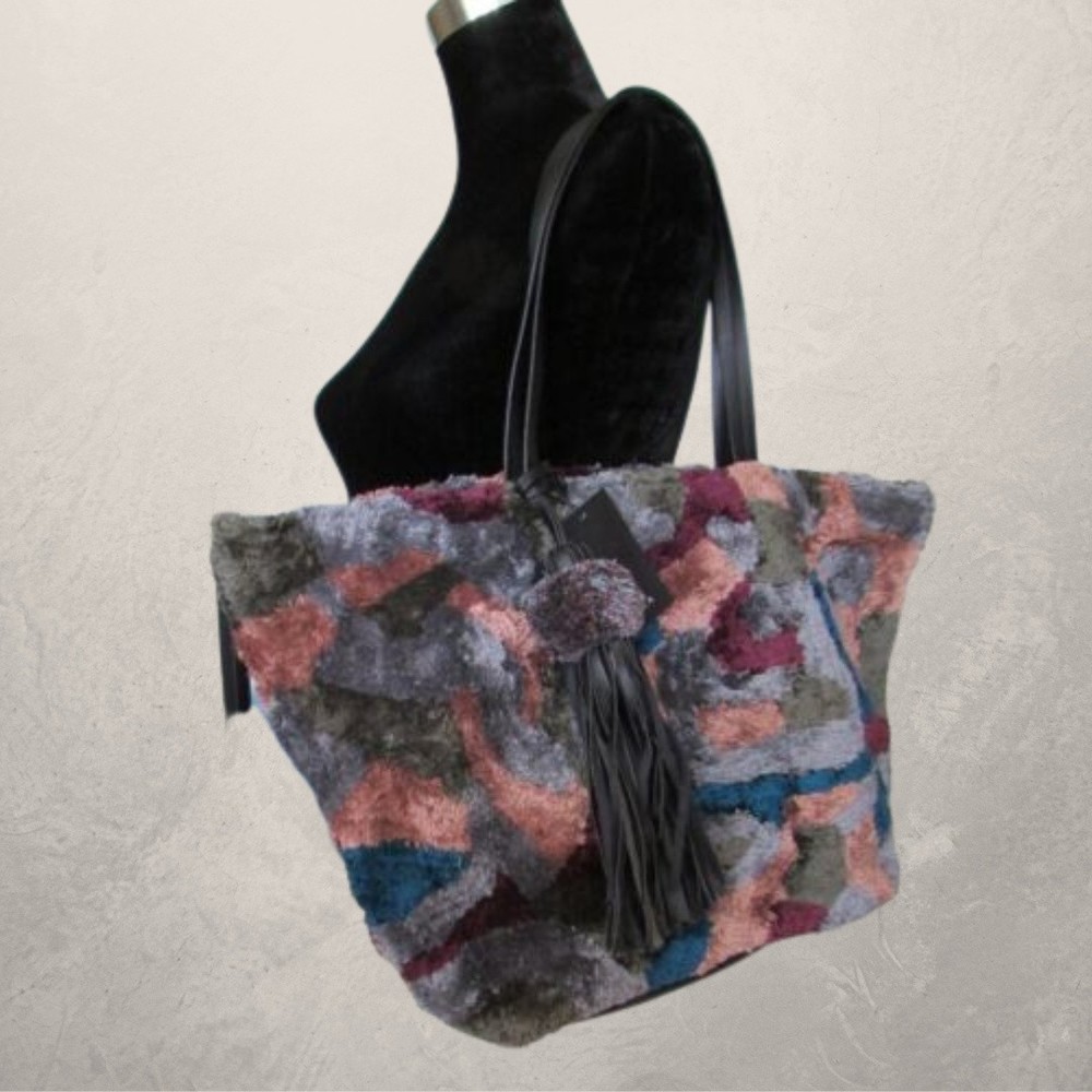 Zara Multicolor Faux Fur Tote Bag with Black Handles